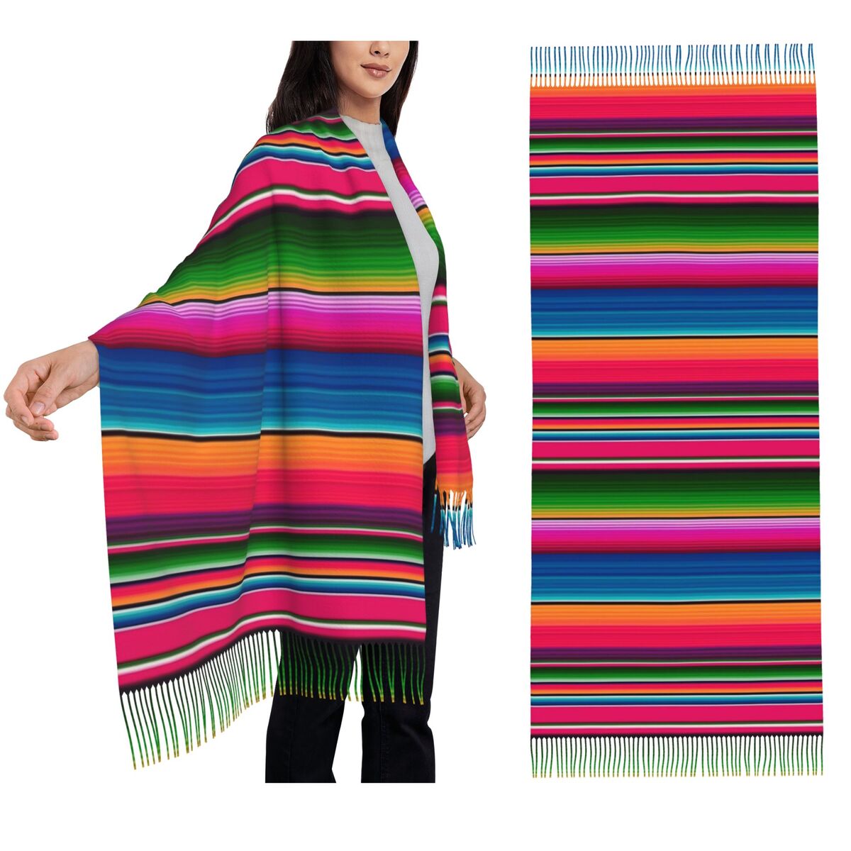 Woven Scarf Blanket - 멕시코 담요 스트라이프 피에스타 세라페 스카프
