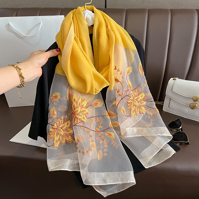 Woven Scarf Blanket - 봄 여름 솔리드 실크 스카프 여성